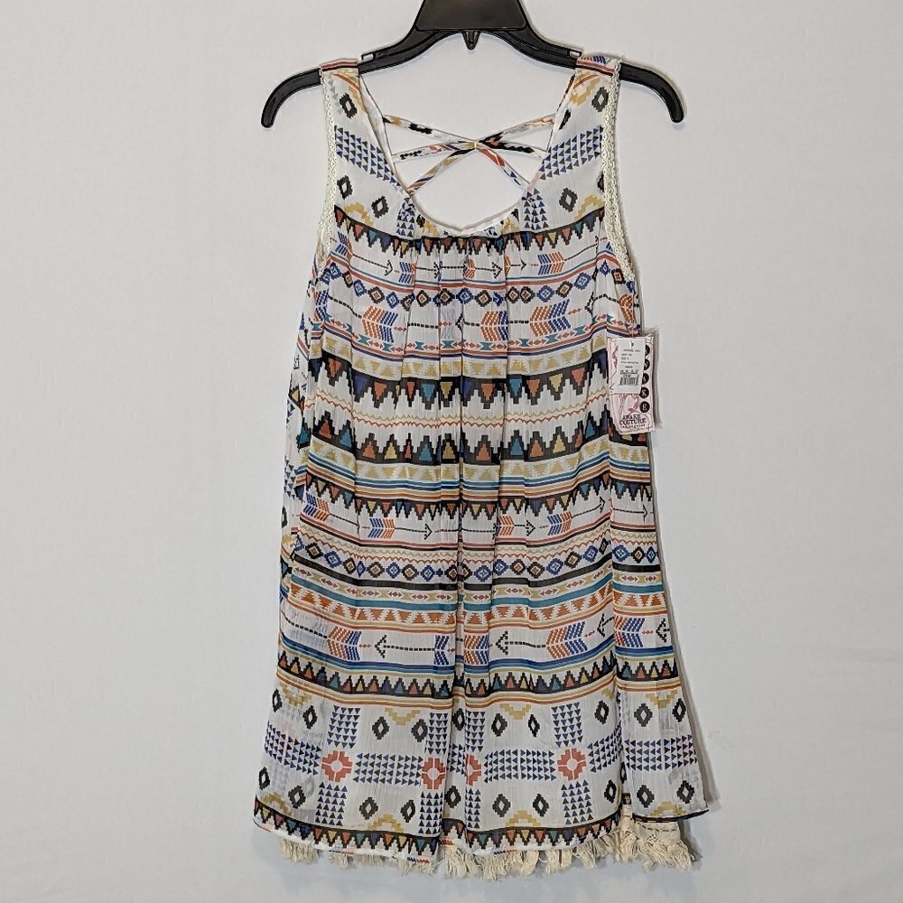 Women's "Awake Couture" Lined Chiffon Sleeveless, Aztec Print Tank Dress; Size S